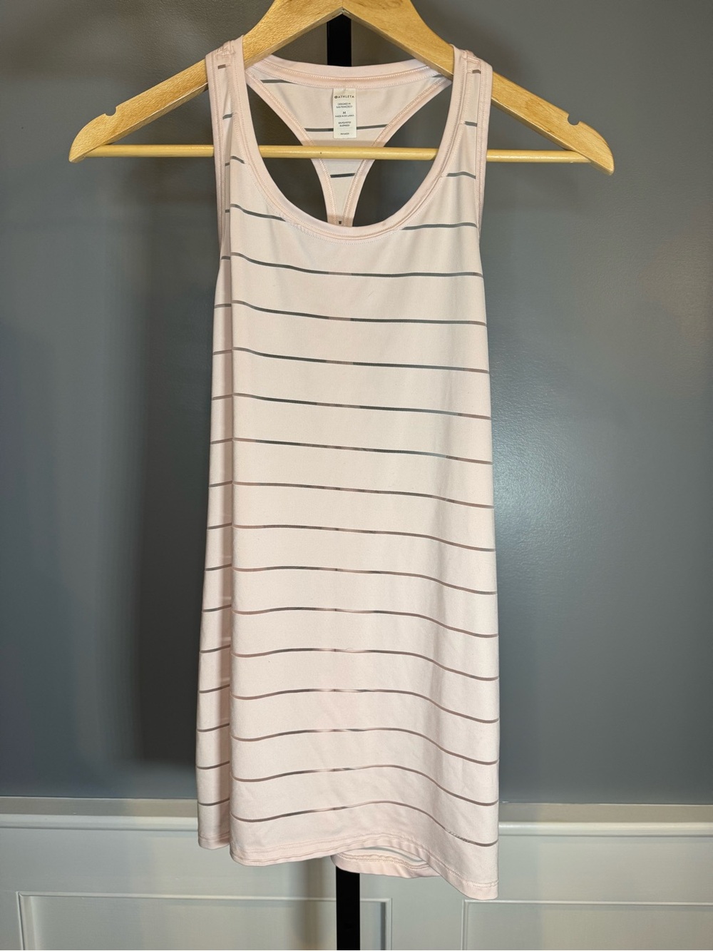 Athleta Chi Mesh Stripe Racerback Tank Pink Gray Size M